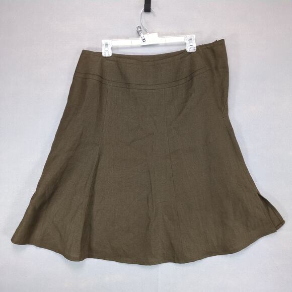 Vtg Talbots Brown Irish Linen A-Line Midi Skirt, Sz 12 Petite Academia Classic - Picture 2 of 6